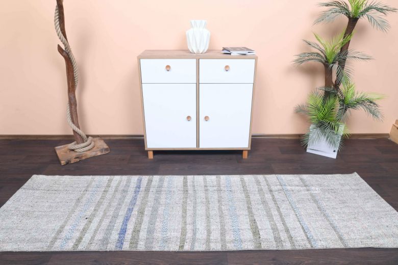 Gray Flatweave Kilim Vintage Runner Rug