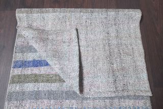 Gray Flatweave Kilim Vintage Runner Rug - Thumbnail