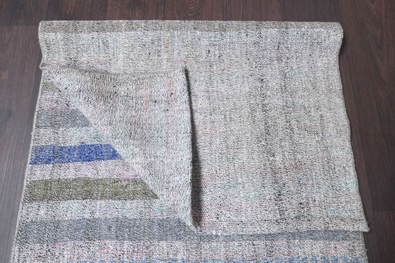 Gray Flatweave Kilim Vintage Runner Rug