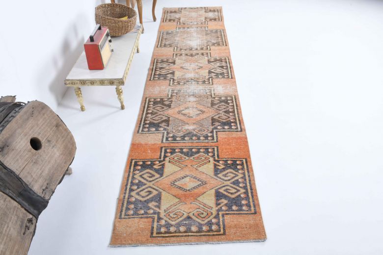 Orange Colored Vintage Runner Rug