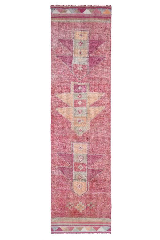 Hand-knotted Purple Vintage Anatolian Runner Rug