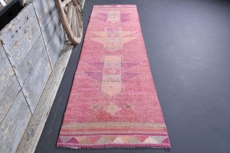 Hand-knotted Purple Vintage Anatolian Runner Rug