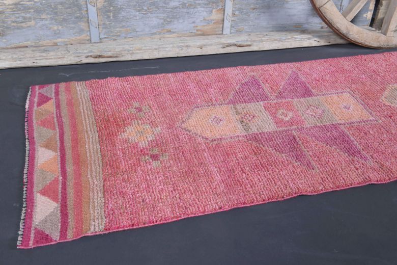 Hand-knotted Purple Vintage Anatolian Runner Rug