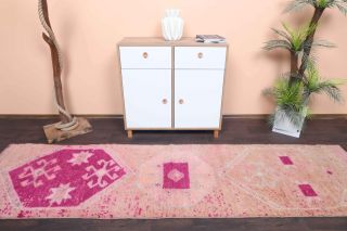 Pink Turkish Vintage Runner Rug - Thumbnail