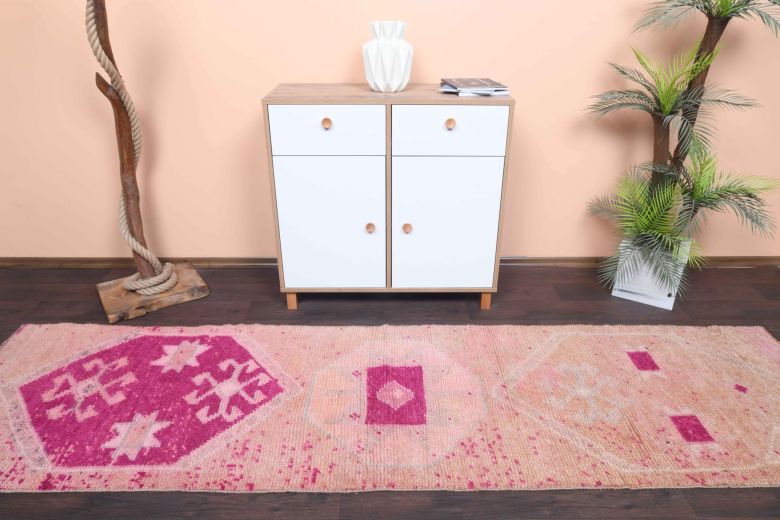 Pink Turkish Vintage Runner Rug