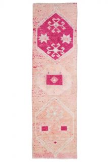 Pink Turkish Vintage Anatolian Runner Rug - Thumbnail