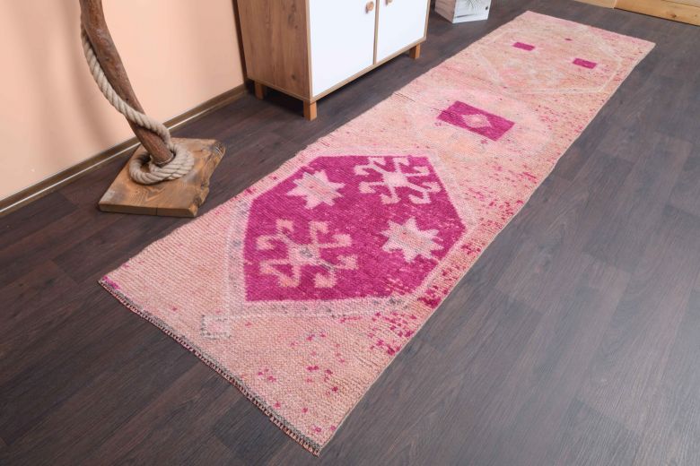 Pink Turkish Vintage Anatolian Runner Rug