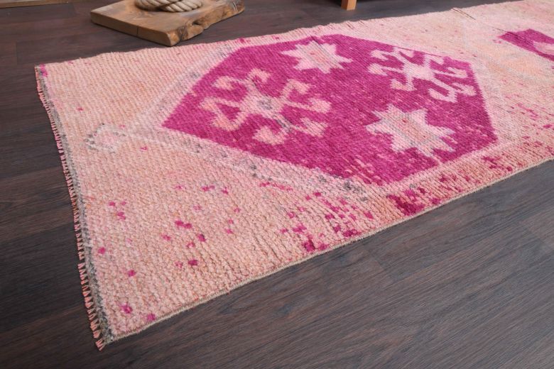 Pink Turkish Vintage Anatolian Runner Rug