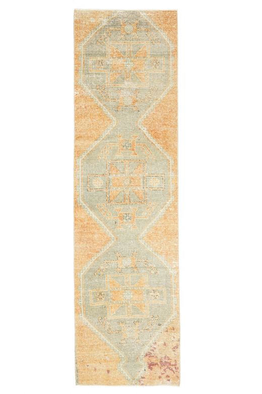 Muted Orange Colored Vintage Hallway Runner Rug