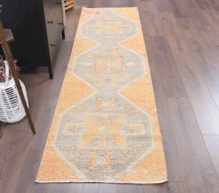 Muted Orange Colored Vintage Hallway Runner Rug - Thumbnail