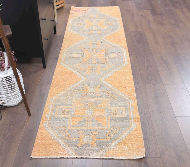 Muted Orange Colored Vintage Hallway Runner Rug