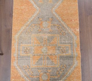 Muted Orange Colored Vintage Hallway Runner Rug - Thumbnail