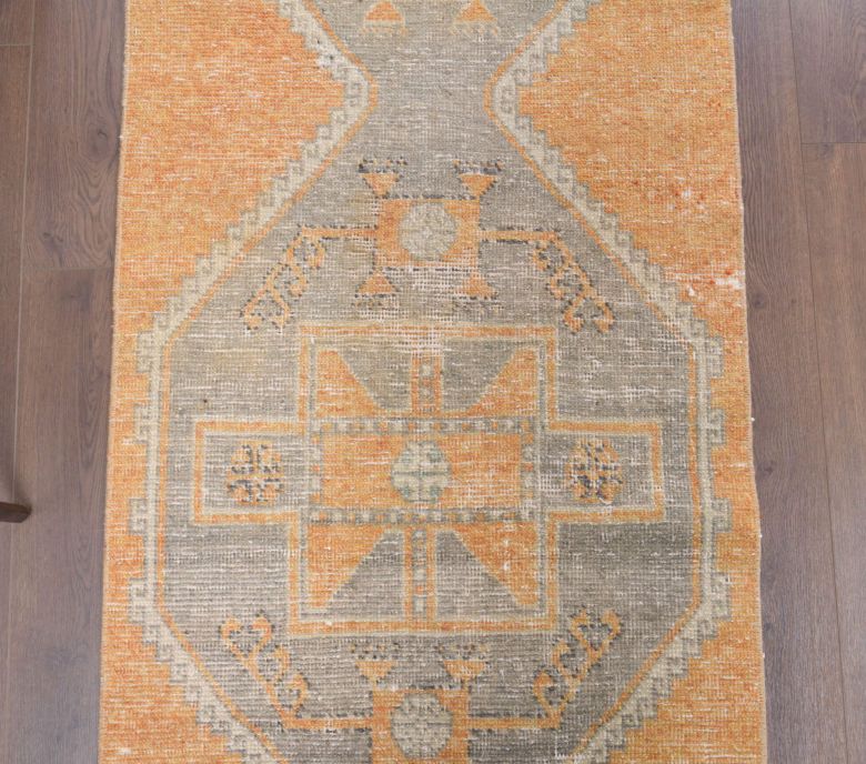 Muted Orange Colored Vintage Hallway Runner Rug