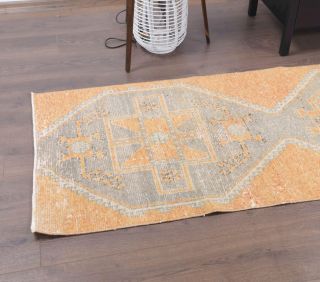 Muted Orange Colored Vintage Hallway Runner Rug - Thumbnail