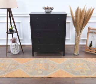 Muted Orange Colored Vintage Hallway Runner Rug - Thumbnail