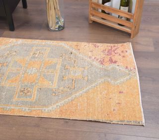 Muted Orange Colored Vintage Hallway Runner Rug - Thumbnail