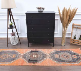 Orange Vintage Runner Rug - Thumbnail