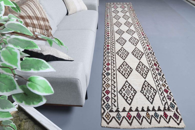 Boho Chic White Vintage Runner Rug