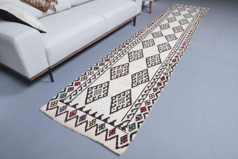 Boho Chic White Vintage Runner Rug