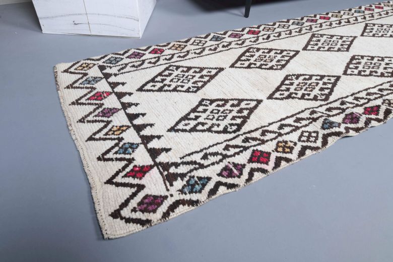 Boho Chic White Vintage Runner Rug