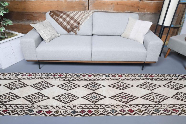 Boho Chic White Vintage Runner Rug