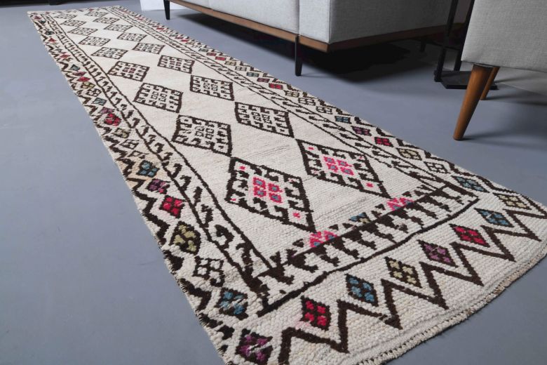 Boho Chic White Vintage Runner Rug