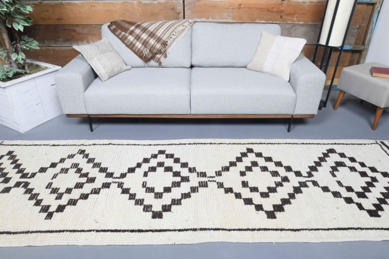 Boho Chic White Vintage Runner Rug