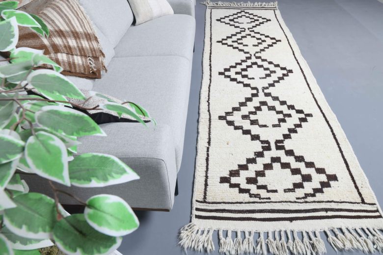 Boho Chic White Vintage Runner Rug