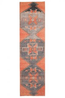 Vintage Hallway Orange Runner Rug - Thumbnail