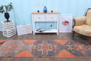 Vintage Hallway Orange Runner Rug - Thumbnail