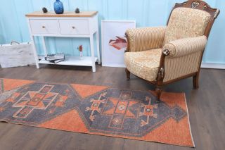 Vintage Hallway Orange Runner Rug - Thumbnail