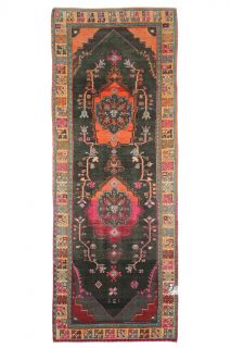 Folk Art Unique Vintage Runner Rug - Turkish Historic Motifs - Thumbnail