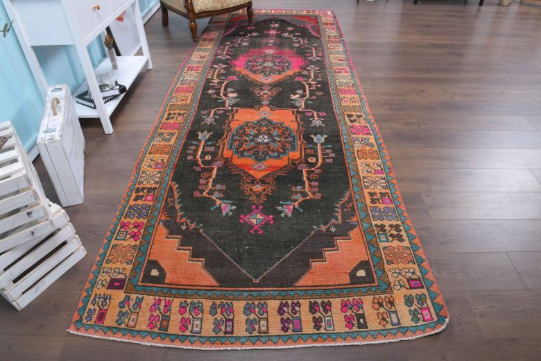 Folk Art Unique Vintage Runner Rug - Turkish Historic Motifs