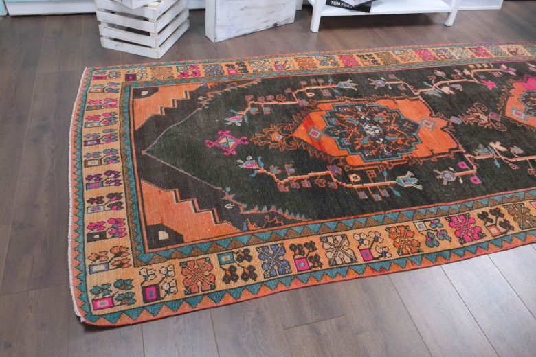 Folk Art Unique Vintage Runner Rug - Turkish Historic Motifs