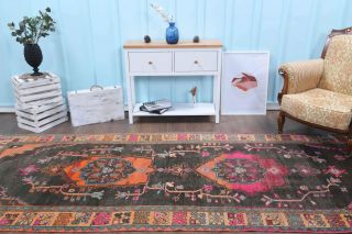 Folk Art Unique Vintage Runner Rug - Turkish Historic Motifs - Thumbnail