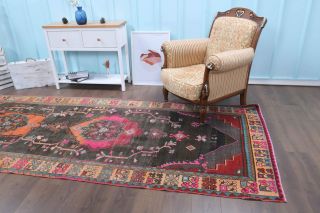 Folk Art Unique Vintage Runner Rug - Turkish Historic Motifs - Thumbnail