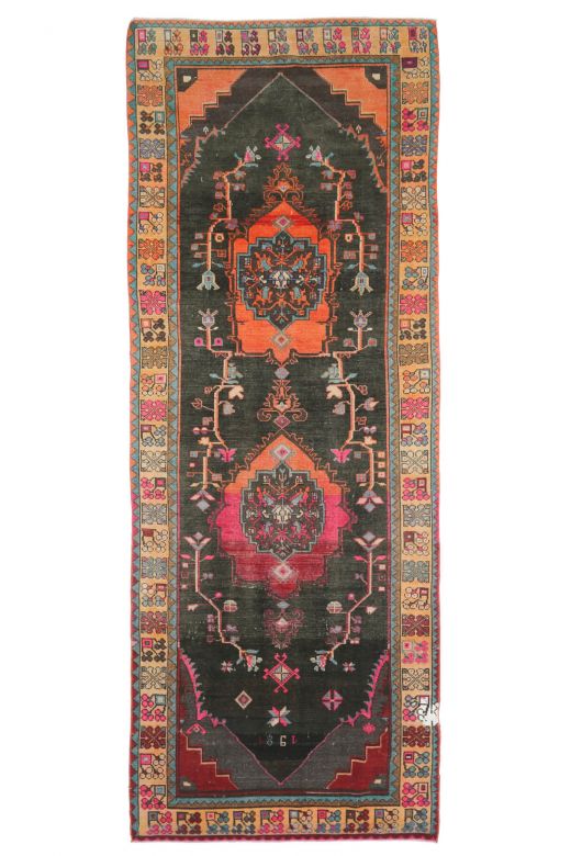 5x13 Wide Anatolian Runner, Folk Art Unique Vintage Runner Rug - Turkish Historic Motifs