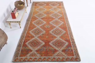 Orange Handmade Vintage Wide Runner Rug - Thumbnail