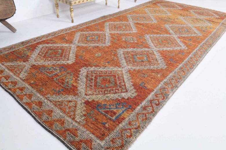 Orange Handmade Vintage Wide Runner Rug