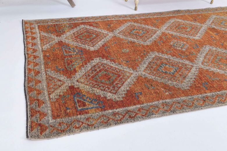 Orange Handmade Vintage Wide Runner Rug