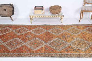 Orange Handmade Vintage Wide Runner Rug - Thumbnail