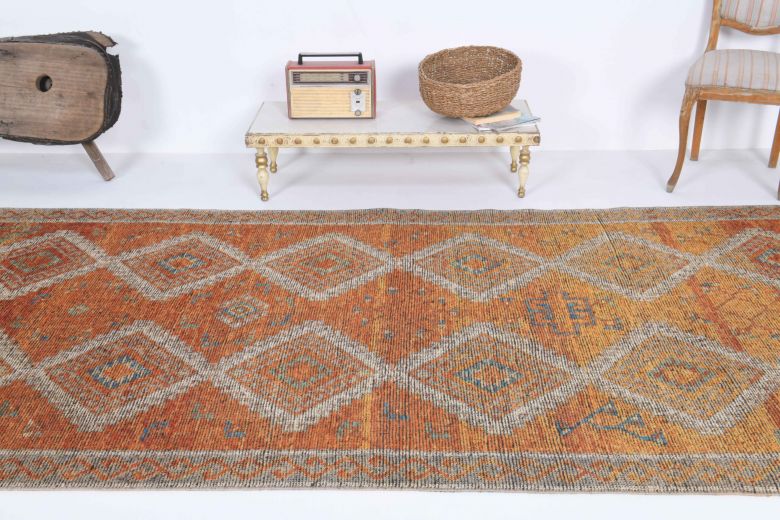 Orange Handmade Vintage Wide Runner Rug