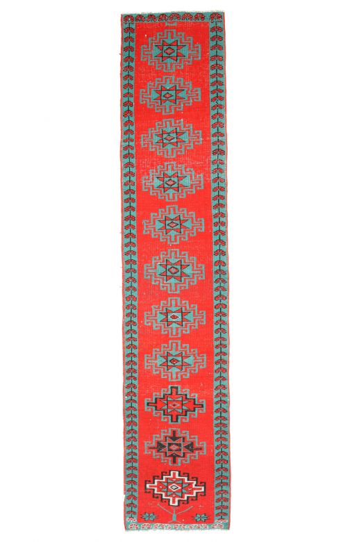 Vibrant Red Anatolian Vintage Runner Rug
