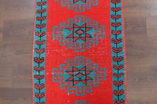 Vibrant Red Anatolian Vintage Runner Rug - Thumbnail