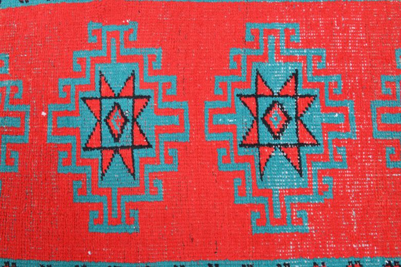 Vibrant Red Anatolian Vintage Runner Rug