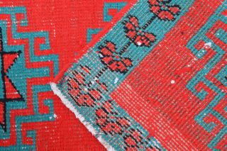 Vibrant Red Anatolian Vintage Runner Rug - Thumbnail