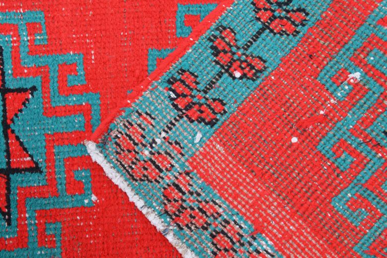 Vibrant Red Anatolian Vintage Runner Rug