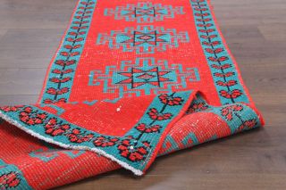 Vibrant Red Anatolian Vintage Runner Rug - Thumbnail