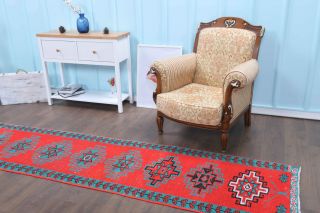 Vibrant Red Anatolian Vintage Runner Rug - Thumbnail