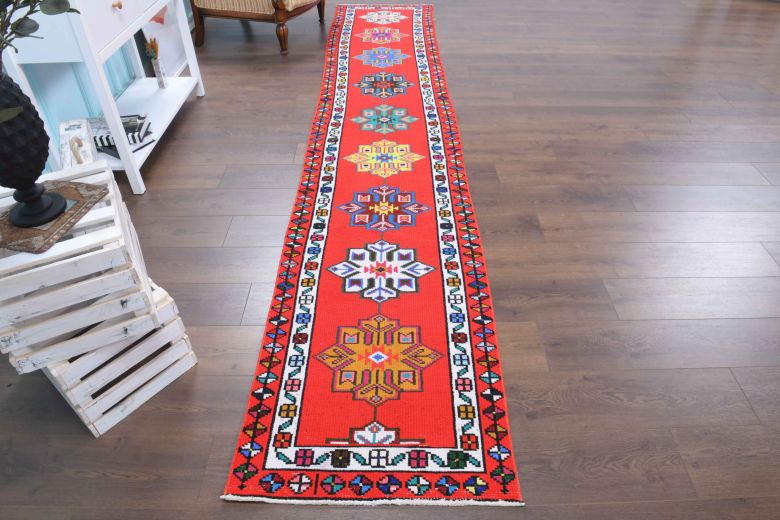 Brilliant Hand-Knotted Vintage Runner Rug